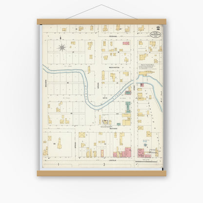 Old map wall art mockup — magnetic wood frame on white wall — Sanborn Fire Insurance Map from Augusta, Eau Claire County, Wisconsin (1903), Sheet #0002