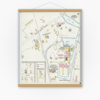 Old map wall art mockup — magnetic wood frame on white wall — Sanborn Fire Insurance Map from Waverly, Pike County, Ohio (1897), Sheet #0006