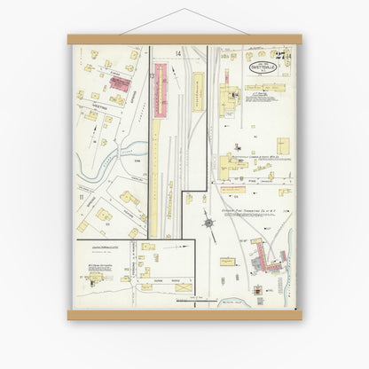 Old map wall art mockup — magnetic wood frame on white wall — Sanborn Fire Insurance Map from Fayetteville, Cumberland County, North Carolina (1914), Sheet #0027