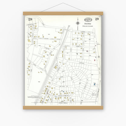 Old map wall art mockup — magnetic wood frame on white wall — Sanborn Fire Insurance Map from Wakefield, Middlesex County, Massachusetts (1923), Sheet #0029