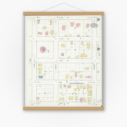 Old map wall art mockup — magnetic wood frame on white wall — Sanborn Fire Insurance Map from Alton, Madison County, Illinois (1915), Sheet #0021