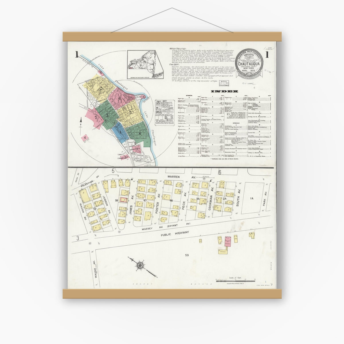 Old map wall art mockup — magnetic wood frame on white wall — Sanborn Fire Insurance Map from Cheektowaga, Erie County, New York (1924), Sheet #0001