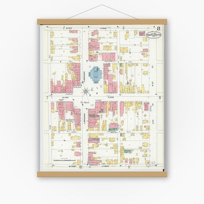 Old map wall art mockup — magnetic wood frame on white wall — Sanborn Fire Insurance Map from New Philadelphia, Tuscarawas County, Ohio (1901), Sheet #0008