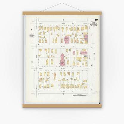 Old map wall art mockup — magnetic wood frame on white wall — Sanborn Fire Insurance Map from Holland, Ottawa County, Michigan (1908), Sheet #0012