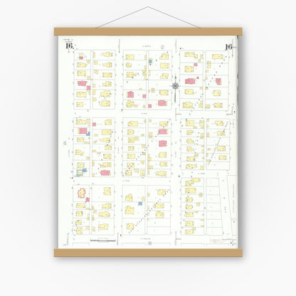 Old map wall art mockup — magnetic wood frame on white wall — Sanborn Fire Insurance Map from Herrin, Williamson County, Illinois (1941), Sheet #0016