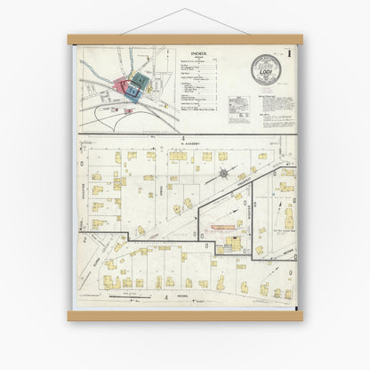 Old map wall art mockup — magnetic wood frame on white wall — Sanborn Fire Insurance Map from Lodi, Medina County, Ohio (1912) - Complete Map Set