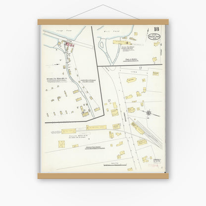 Old map wall art mockup — magnetic wood frame on white wall — Sanborn Fire Insurance Map from Rockland, Plymouth County, Massachusetts (1912), Sheet #0018