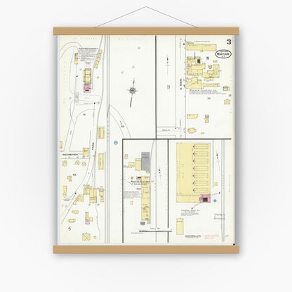 Old map wall art mockup — magnetic wood frame on white wall — Sanborn Fire Insurance Map from Warsaw, Wyoming County, New York (1909), Sheet #0003