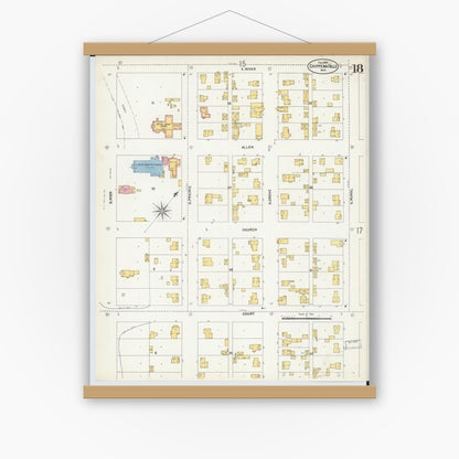Old map wall art mockup — magnetic wood frame on white wall — Sanborn Fire Insurance Map from Chippewa Falls, Chippewa County, Wisconsin (1903), Sheet #0018