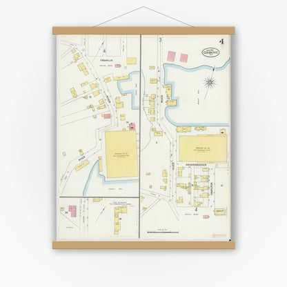 Old map wall art mockup — magnetic wood frame on white wall — Sanborn Fire Insurance Map from Coxsackie, Greene County, New York (1902), Sheet #0004