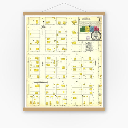 Old map wall art mockup — magnetic wood frame on white wall — Sanborn Fire Insurance Map from Baird, Callahan County, Texas (1902), Sheet #0001