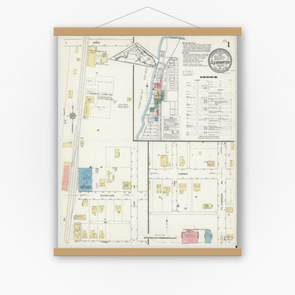 Old map wall art mockup — magnetic wood frame on white wall — Sanborn Fire Insurance Map from Clearwater, Pinellas County, Florida (1913), Sheet #0001