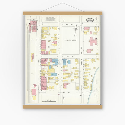 Old map wall art mockup — magnetic wood frame on white wall — Sanborn Fire Insurance Map from Honesdale, Wayne County, Pennsylvania (1912), Sheet #0004