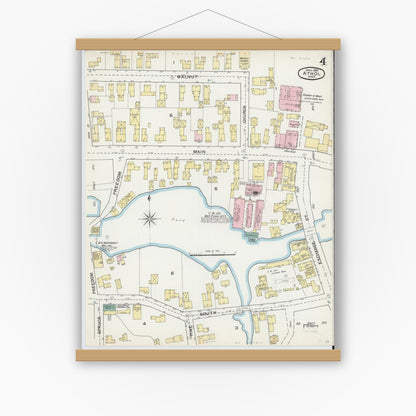 Old map wall art mockup — magnetic wood frame on white wall — Sanborn Fire Insurance Map from Athol, Worcester County, Massachusetts (1892), Sheet #0004