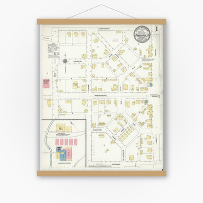 Old map wall art mockup — magnetic wood frame on white wall — Sanborn Fire Insurance Map from Perryopolis, Fayette County, Pennsylvania (1911) - Complete Map Set