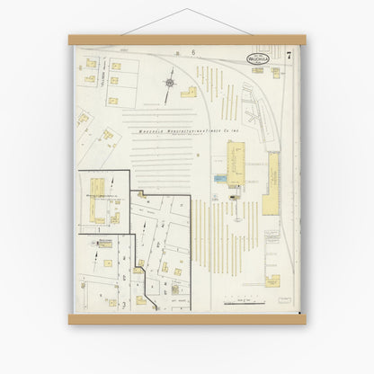 Old map wall art mockup — magnetic wood frame on white wall — Sanborn Fire Insurance Map from Wauchula, Hardee County, Florida (1914), Sheet #0007