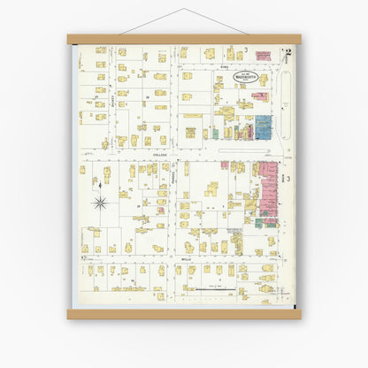 Old map wall art mockup — magnetic wood frame on white wall — Sanborn Fire Insurance Map from Wadsworth, Medina County, Ohio (1908), Sheet #0002