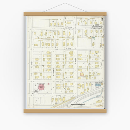 Old map wall art mockup — magnetic wood frame on white wall — Sanborn Fire Insurance Map from Ishpeming, Marquette County, Michigan (1897), Sheet #0005