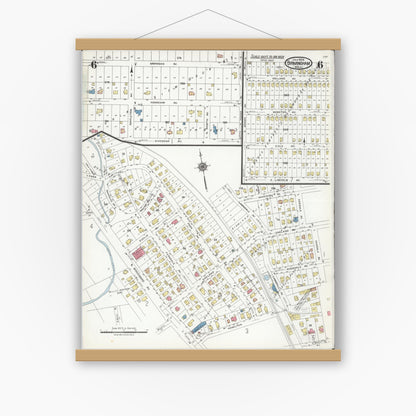 Old map wall art mockup — magnetic wood frame on white wall — Sanborn Fire Insurance Map from Birmingham, Oakland County, Michigan (1926), Sheet #0006
