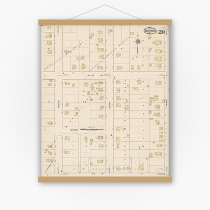 Old map wall art mockup — magnetic wood frame on white wall — Sanborn Fire Insurance Map from Belvidere, Boone County, Illinois (1922), Sheet #0020