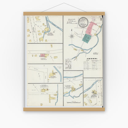 Old map wall art mockup — magnetic wood frame on white wall — Sanborn Fire Insurance Map from Naples, Ontario County, New York (1893) - Complete Map Set