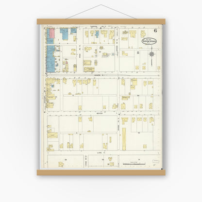 Old map wall art mockup — magnetic wood frame on white wall — Sanborn Fire Insurance Map from Tarpon Springs, Pinellas County, Florida (1913), Sheet #0006
