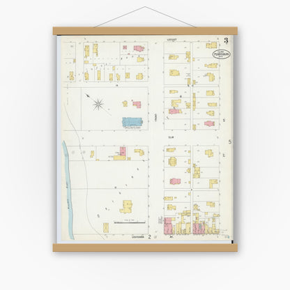Old map wall art mockup — magnetic wood frame on white wall — Sanborn Fire Insurance Map from Perrysburg, Wood County, Ohio (1900), Sheet #0003
