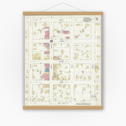 Old map wall art mockup — magnetic wood frame on white wall — Sanborn Fire Insurance Map from Fennimore, Grant County, Wisconsin (1912), Sheet #0003