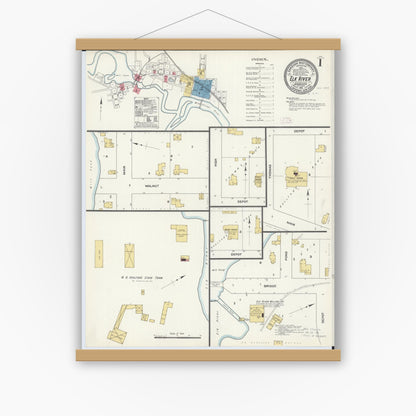 Old map wall art mockup — magnetic wood frame on white wall — Sanborn Fire Insurance Map from Elk River, Sherburne County, Minnesota (1911), Sheet #0001