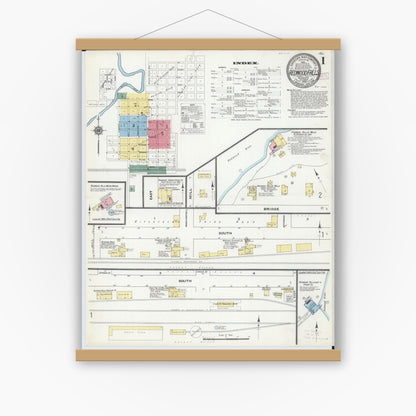 Old map wall art mockup — magnetic wood frame on white wall — Sanborn Fire Insurance Map from Redwood Falls, Redwood County, Minnesota (1909) - Complete Map Set