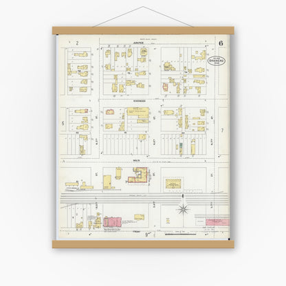 Old map wall art mockup — magnetic wood frame on white wall — Sanborn Fire Insurance Map from Brainerd, Crow Wing County, Minnesota (1902), Sheet #0006