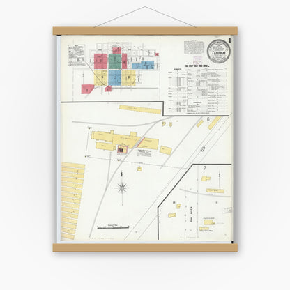 Old map wall art mockup — magnetic wood frame on white wall — Sanborn Fire Insurance Map from Ithaca, Gratiot County, Michigan (1906) - Complete Map Set