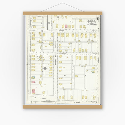 Old map wall art mockup — magnetic wood frame on white wall — Sanborn Fire Insurance Map from Stroudsburg, Monroe County, Pennsylvania (1912), Sheet #0019