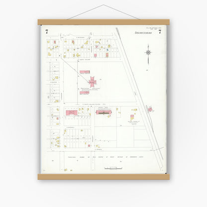 Old map wall art mockup — magnetic wood frame on white wall — Sanborn Fire Insurance Map from Yellow Springs, Greene County, Ohio (1937), Sheet #0007