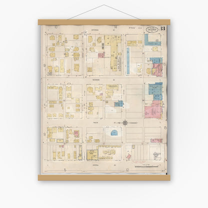 Old map wall art mockup — magnetic wood frame on white wall — Sanborn Fire Insurance Map from Calexico, Imperial County, California (1949), Sheet #0013