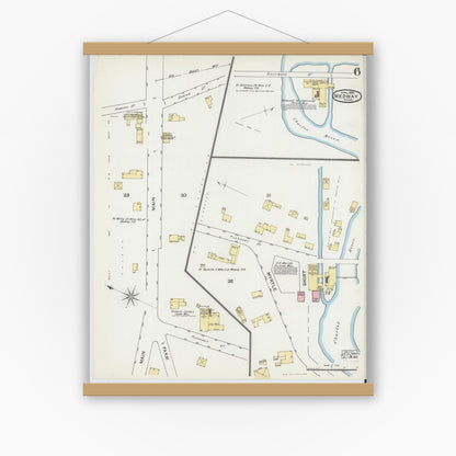 Old map wall art mockup — magnetic wood frame on white wall — Sanborn Fire Insurance Map from Medway, Norfolk County, Massachusetts (1892), Sheet #0006