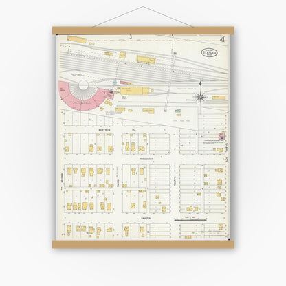 Old map wall art mockup — magnetic wood frame on white wall — Sanborn Fire Insurance Map from Staples, Todd County, Minnesota (1904), Sheet #0004
