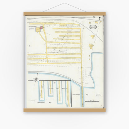 Old map wall art mockup — magnetic wood frame on white wall — Sanborn Fire Insurance Map from Washburn, Bayfield County, Wisconsin (1904), Sheet #0007