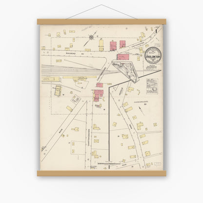 Old map wall art mockup — magnetic wood frame on white wall — Sanborn Fire Insurance Map from River Junction, Gadsden County, Florida (1922), Sheet #0001
