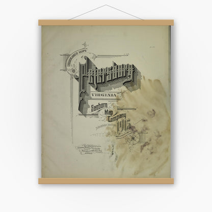 Old map wall art mockup — magnetic wood frame on white wall — Sanborn Fire Insurance Map from Petersburg, Independent Cities, Virginia (1915), Sheet #0001