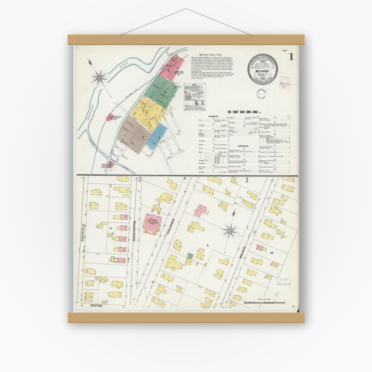 Old map wall art mockup — magnetic wood frame on white wall — Sanborn Fire Insurance Map from Mohawk, Herkimer County, New York (1902) - Complete Map Set