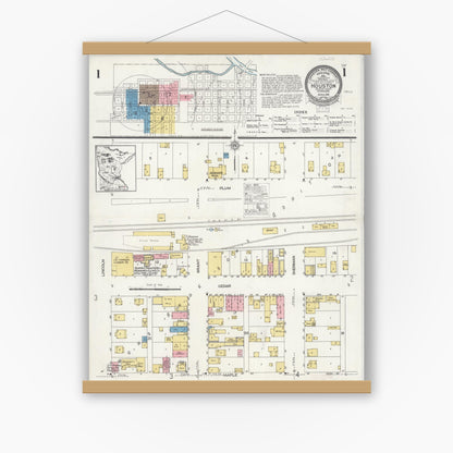 Old map wall art mockup — magnetic wood frame on white wall — Sanborn Fire Insurance Map from Houston, Houston County, Minnesota (1926), Sheet #0001