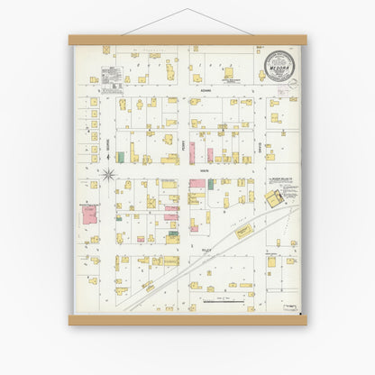Old map wall art mockup — magnetic wood frame on white wall — Sanborn Fire Insurance Map from Medora, Jackson County, Indiana (1902), Sheet #0001