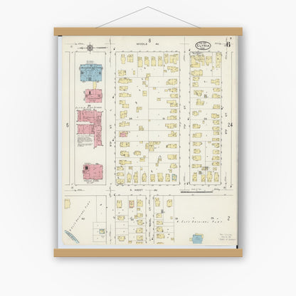 Old map wall art mockup — magnetic wood frame on white wall — Sanborn Fire Insurance Map from Elyria, Lorain County, Ohio (1915), Sheet #0006