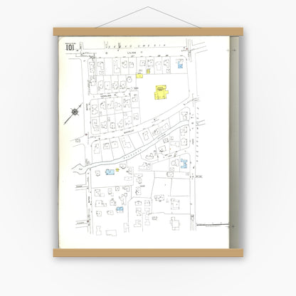 Old map wall art mockup — magnetic wood frame on white wall — Sanborn Fire Insurance Map from Honolulu, Oahu County, Hawaii (1955) — Complete Set