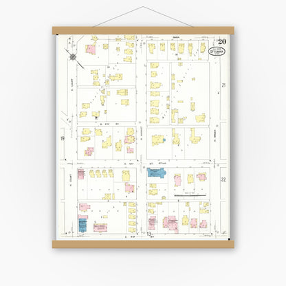 Old map wall art mockup — magnetic wood frame on white wall — Sanborn Fire Insurance Map from Ottumwa, Wapello County, Iowa (1909), Sheet #0020