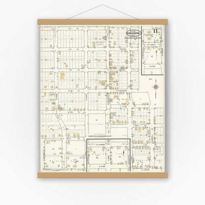 Old map wall art mockup — magnetic wood frame on white wall — Sanborn Fire Insurance Map from Breckenridge, Stephens County, Texas (1921), Sheet #0011