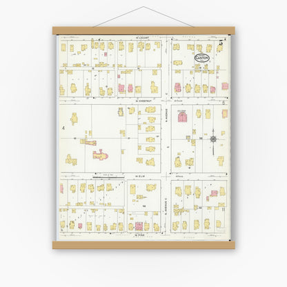 Old map wall art mockup — magnetic wood frame on white wall — Sanborn Fire Insurance Map from Canton, Fulton County, Illinois (1917), Sheet #0005
