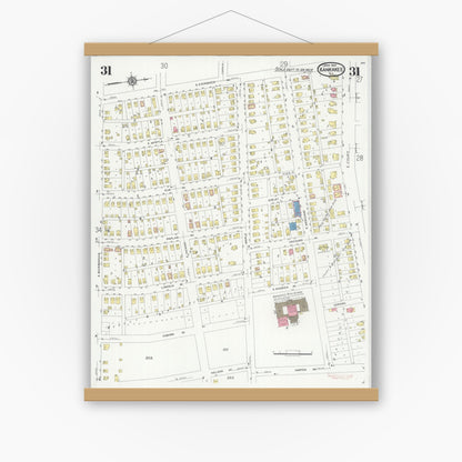 Old map wall art mockup — magnetic wood frame on white wall — Sanborn Fire Insurance Map from Kankakee, Kankakee County, Illinois (1930), Sheet #0031