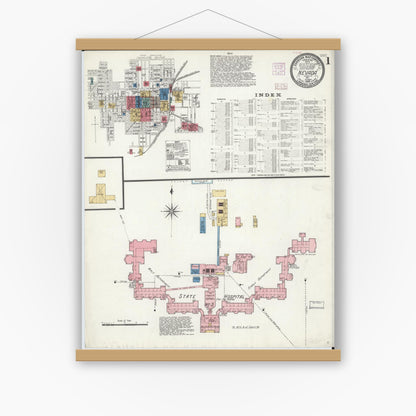 Old map wall art mockup — magnetic wood frame on white wall — Sanborn Fire Insurance Map from Nevada, Vernon County, Missouri (1906) - Complete Map Set